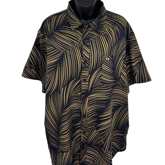 Hawaiis Finest Mens Tropical Palm Print Button-Up Shirt L - Picture 2 of 7